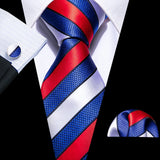 Cravate de luxe pour homme, ensemble de boutons de manchette et mouchoir en soie à rayures rouges, style business, Barry.Wang, accessoire tendance pour mariage, fête, décontracté