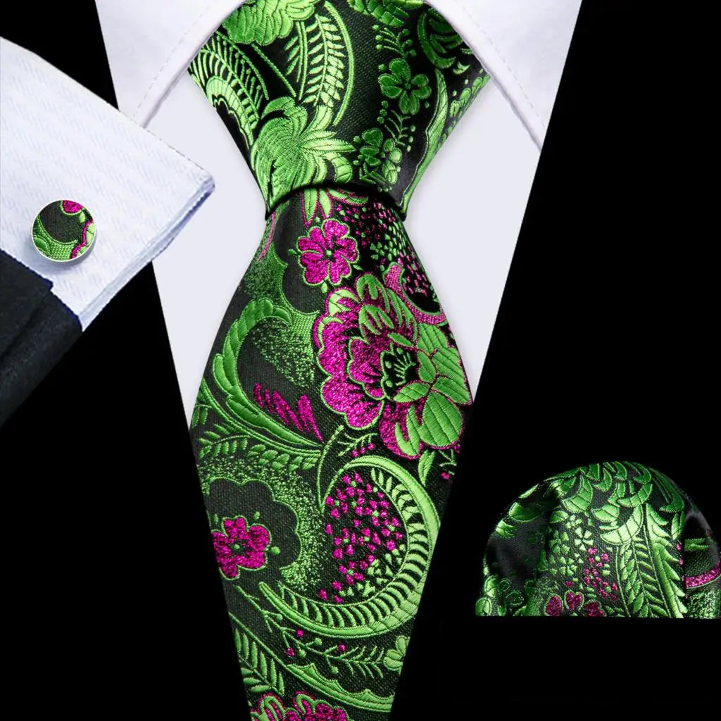 Ensemble élégant de cravates et boutons de manchette en soie à fleurs multiples pour homme, cravate jacquard à fleurs pour mariage, entreprise, fête, événement, Barry.Wang
