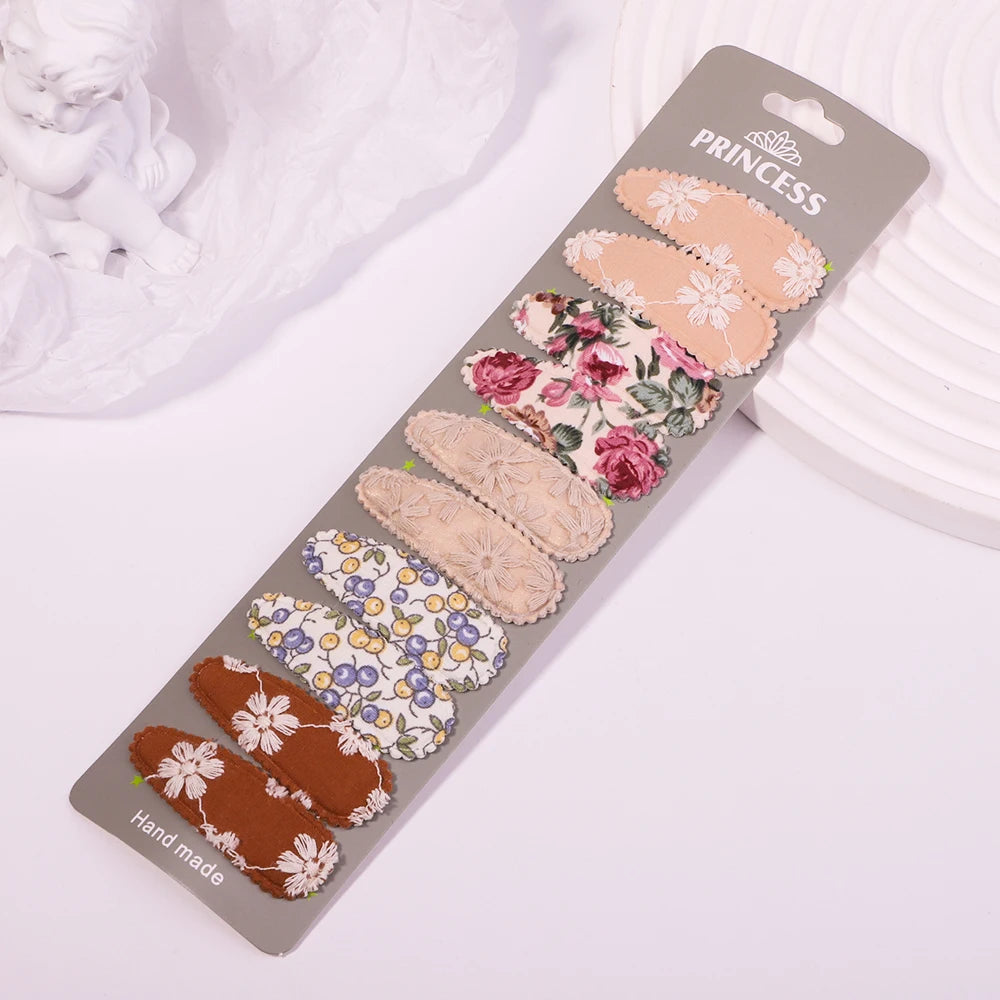 Lot de 10 barrettes à cheveux en forme de goutte d'eau, 5,6 cm, avec broderie imprimée, pour filles mignonnes, épingles à cheveux, couvre-chefs, accessoires pour cheveux pour enfants
