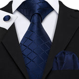 Barry.Wang Ensemble cravate et mouchoir en soie à carreaux pour homme, motif jacquard, idéal pour un mariage, un marié ou une équipe