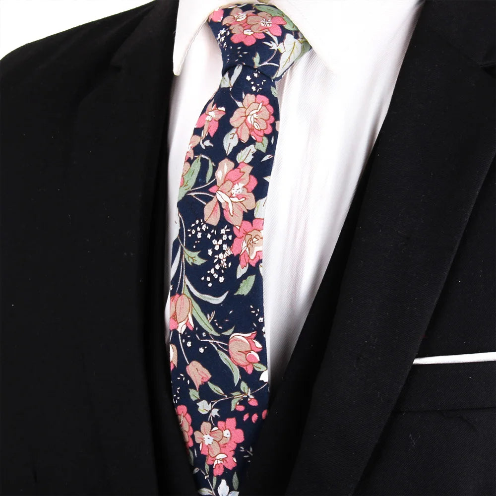 Cravates fines à imprimé floral pour hommes et femmes, en coton, pour garçons et filles, pour costumes, pour fête de mariage, cadeaux pour hommes