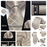 Classic 100% Silk Men's Ties In Gift box 8cm Plaid Dot Striped Business Necktie Handkerchief Cufflinks Wedding Party Tie Set