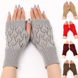 Gants d'hiver chauds tricotés sans doigts pour femmes, en acrylique extensible, mitaines en tricot au crochet pour filles