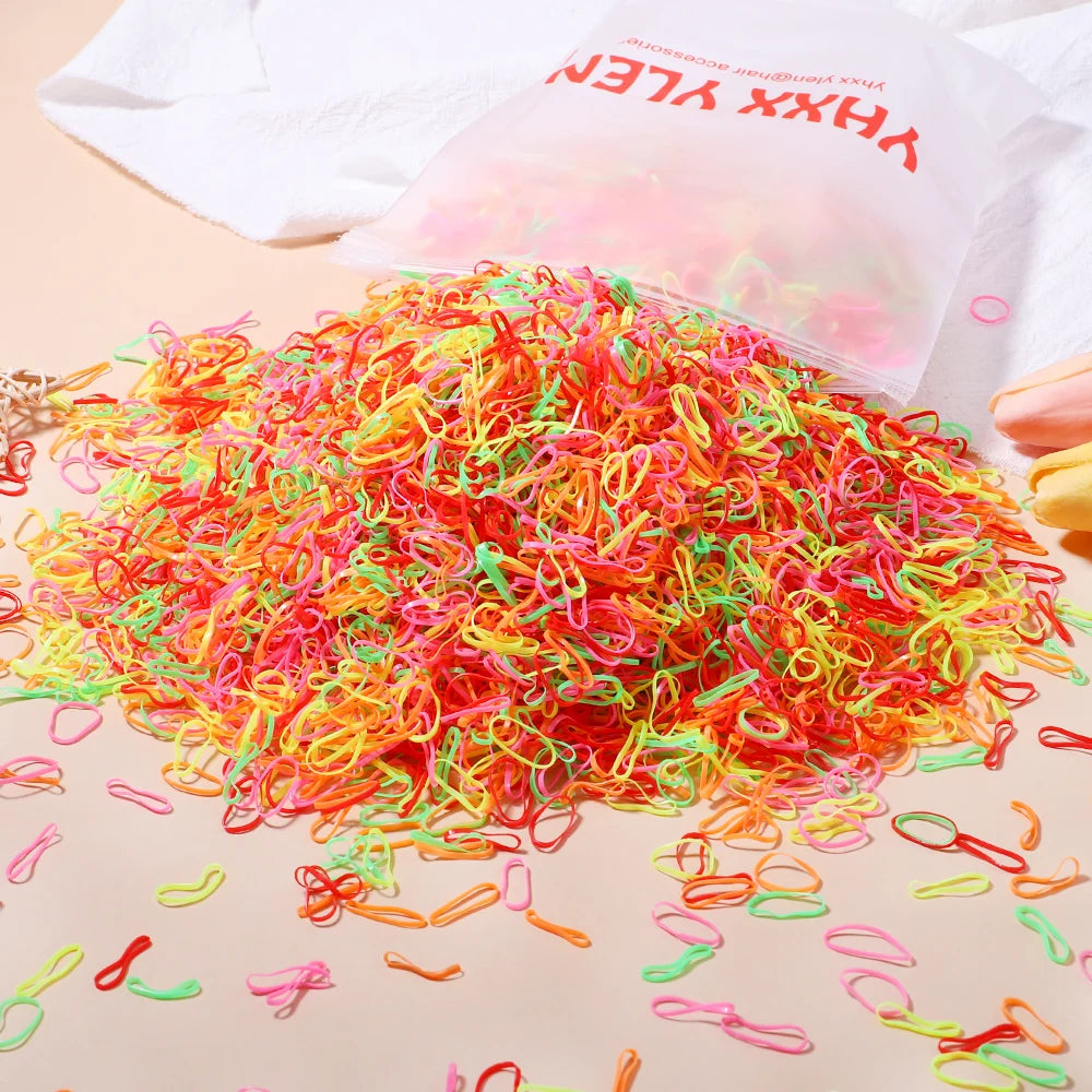 Lot de 1 000 élastiques à cheveux jetables colorés pour filles, accessoires pour cheveux, élastiques pour queue de cheval