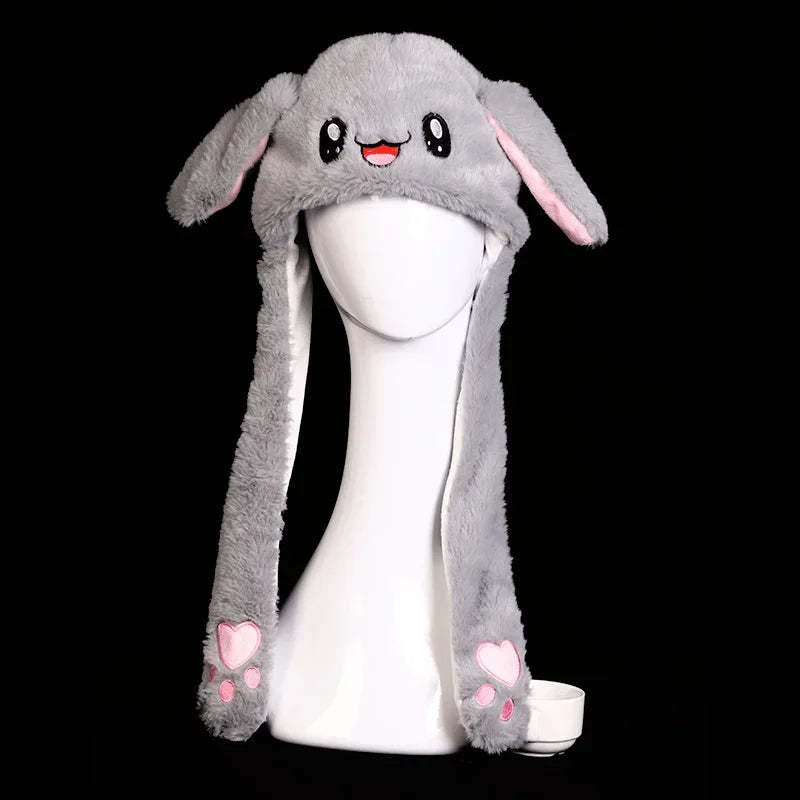 Bonnet mignon pour femme avec oreilles de lapin et peluche, chaud et lumineux, idéal pour l'automne et l'hiver, idéal pour les voyages en plein air ou les activités en plein air.