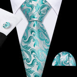 Cravate fantaisie en soie bleu sarcelle pour homme, marque de luxe solide, pochette, boutons de manchette, ensemble de cravates de haute qualité pour fête de mariage Barry.Wang