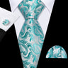 Cravate fantaisie en soie bleu sarcelle pour homme, marque de luxe solide, pochette, boutons de manchette, ensemble de cravates de haute qualité pour fête de mariage Barry.Wang