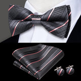 Hi-Tie Marque Soie Pré-noué Homme Nœud Papillon Mouchoir Boutons de Manchette Ensemble Nœud Papillon pour Homme Jacquard Solide Cachemire Floral Mariage Cadeau d'Affaires