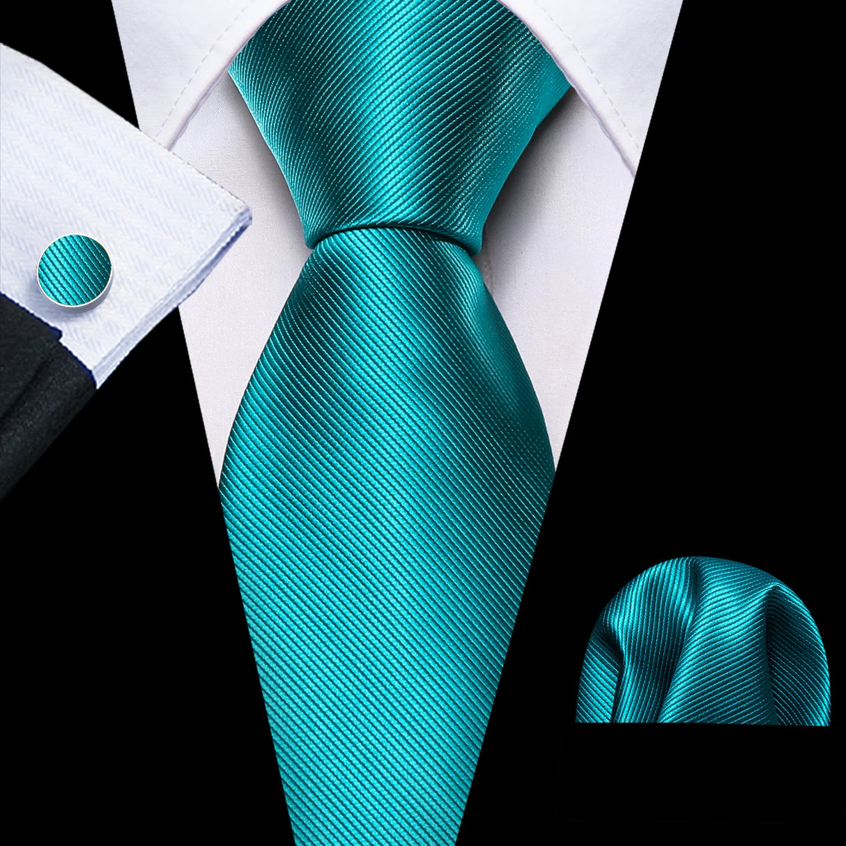 Cravate fantaisie en soie bleu sarcelle pour homme, marque de luxe solide, pochette, boutons de manchette, ensemble de cravates de haute qualité pour fête de mariage Barry.Wang