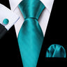 Cravate fantaisie en soie bleu sarcelle pour homme, marque de luxe solide, pochette, boutons de manchette, ensemble de cravates de haute qualité pour fête de mariage Barry.Wang