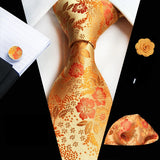 Ensemble de cravates en soie rose floral pour hommes, ensemble de cravates de fête de mariage, mouchoir, broche, boutons de manchette, accessoires pour hommes de haute qualité Gravata