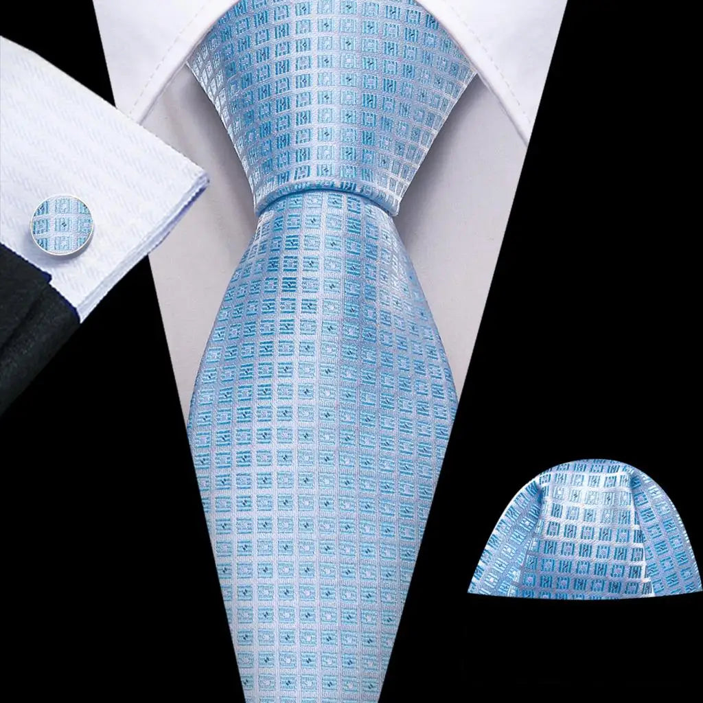 Barry.Wang Ensemble cravate et mouchoir en soie à carreaux pour homme, motif jacquard, idéal pour un mariage, un marié ou une équipe