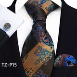 Orange Novelty Ties For Men Plaid Flower Design Silk Wedding Necktie For Men Hanky Cufflinks Gifts Business Party Suit Bow Tie
