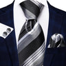 Black Red Striped Silk Wedding Tie For Men Handky Cufflink Gift Men Necktie Fashion Business Party Dropshiping Hi-Tie Designer