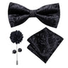 Hi-Tie Luxury Gold Silk Bow Ties for Men Fashion Men's Yellow Bowtie Handkerchief Cufflinks Brooch Set butterfly  Wedding Set