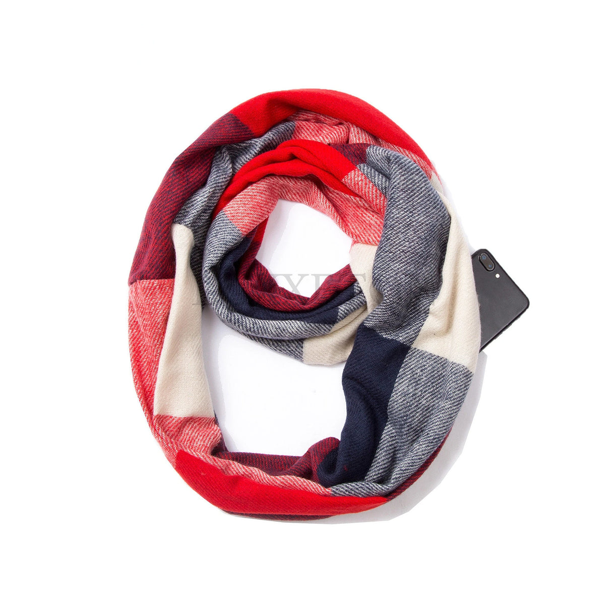 Écharpe à carreaux en cachemire pour femme, écharpe chaude d'hiver avec poche zippée dissimulée, écharpe de voyage chaude pour le cou pour femme