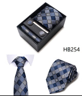 Cravate pour homme, tout nouveau style, cadeau de mariage, ensemble de pochettes, boîte à cravates, accessoires de costume noirs pour hommes