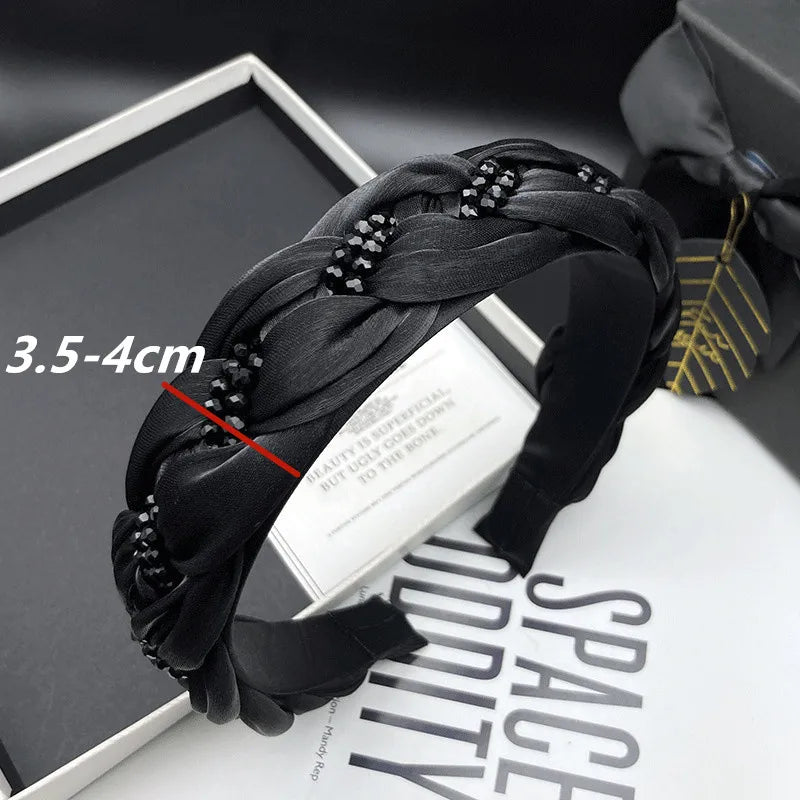 4.5-5CM Stunning Wide Women Headpiece Satin Cloth Braided Headbands for Woman Ladies Daily Shopping Party Head Hoop Accessories