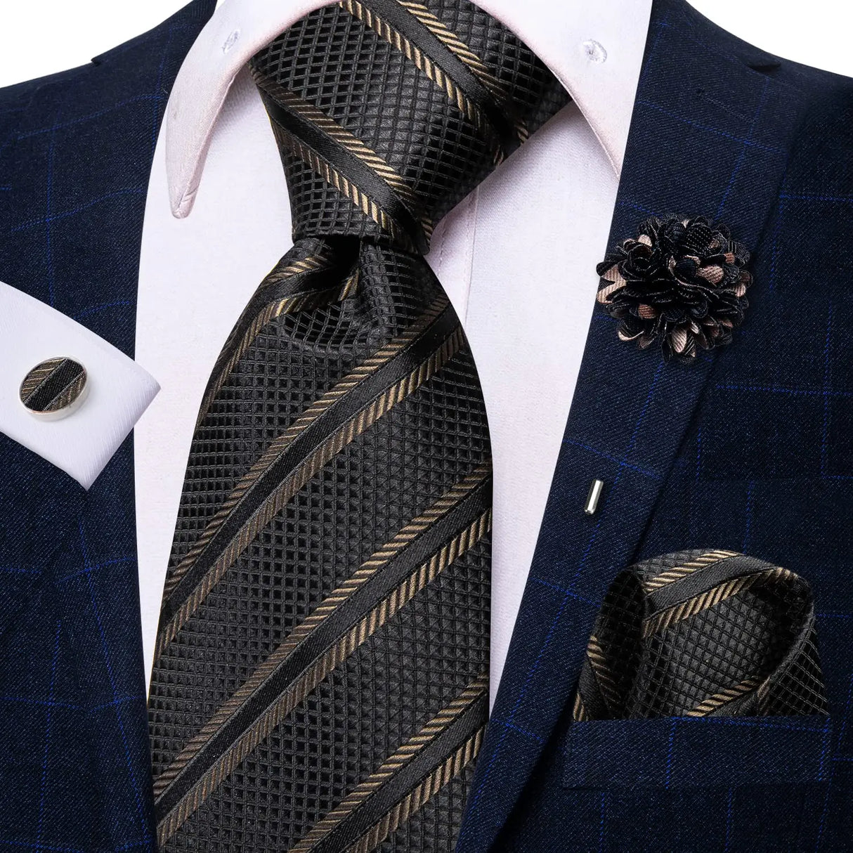 Cravate rose cachemire avec broche en soie, élégante cravate de mariage pour homme, bouton de manchette pratique, mode affaires fête, créateur de cravate haute