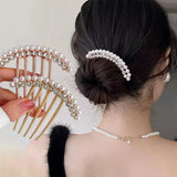 Elegant Pearl Hair Combs Hairpin Women Luxury Crystal Bun Decor Wedding Bridal Hair Claw Clips Hair Jewelry Accessories