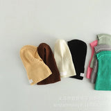 Fashion Children Soft Solid Colour Cap Scarf all-in-one Autumn Winter Thickened Knitted Ear Protection Cap Warm Hooded Warm