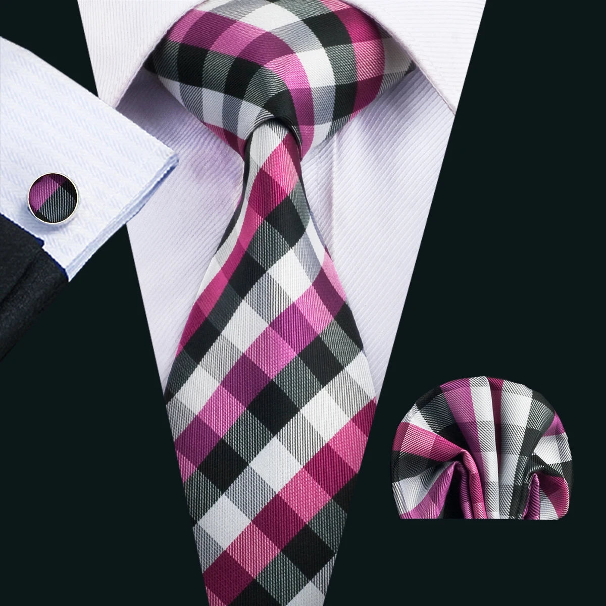 Barry.Wang Ensemble cravate et mouchoir en soie à carreaux pour homme, motif jacquard, idéal pour un mariage, un marié ou une équipe