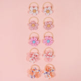 10Pcs/Set Girls cute Hair Loop Childrens Hair Ties with Flowers Elastics Ponytail Holders Pigtails Rubber Band Hair Accessories