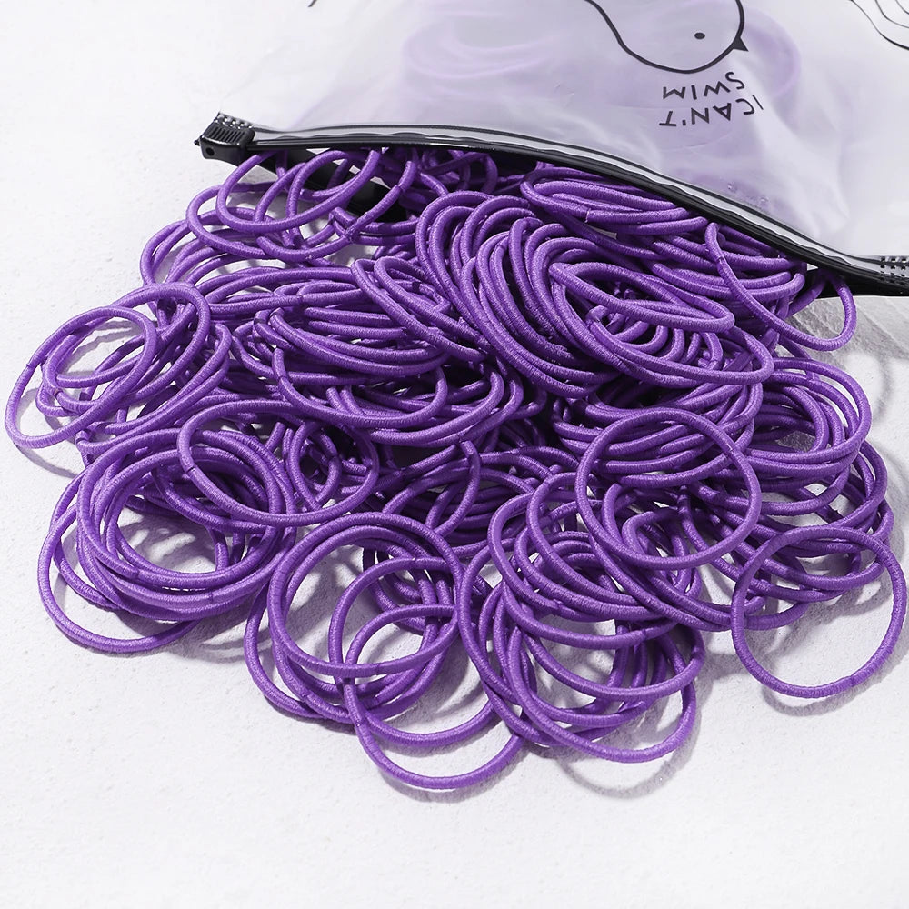 Lot de 50 bandeaux élastiques en caoutchouc pour cheveux, style macaron, très élastiques, durables, pour queue de cheval haute, pour femmes et enfants