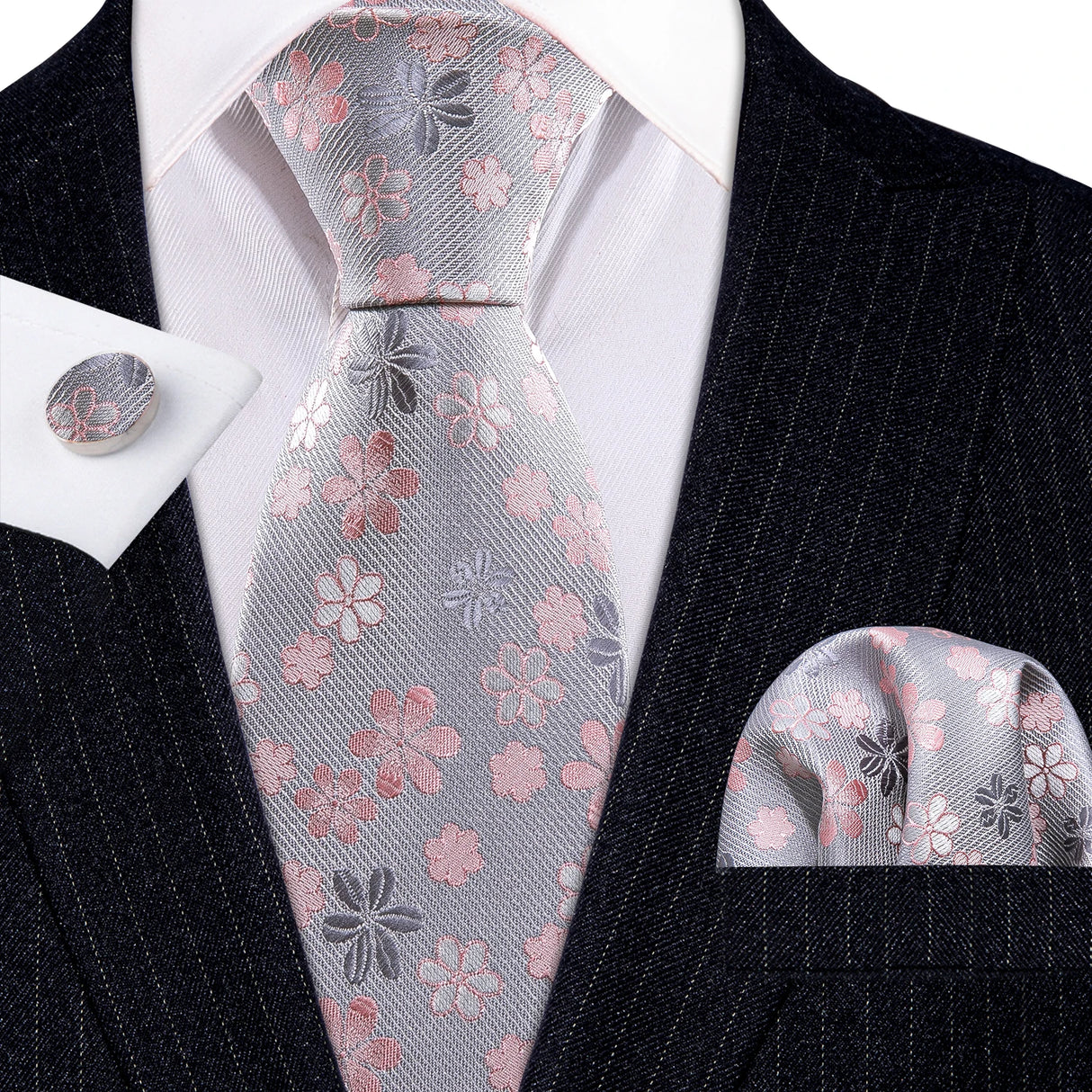 Ensemble élégant de cravates et boutons de manchette en soie à fleurs multiples pour homme, cravate jacquard à fleurs pour mariage, entreprise, fête, événement, Barry.Wang