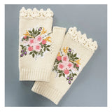 Gants tricotés à la main pour femmes, chauds, automne-hiver, brodés à fleurs, demi-doigts, sans doigts, pour filles
