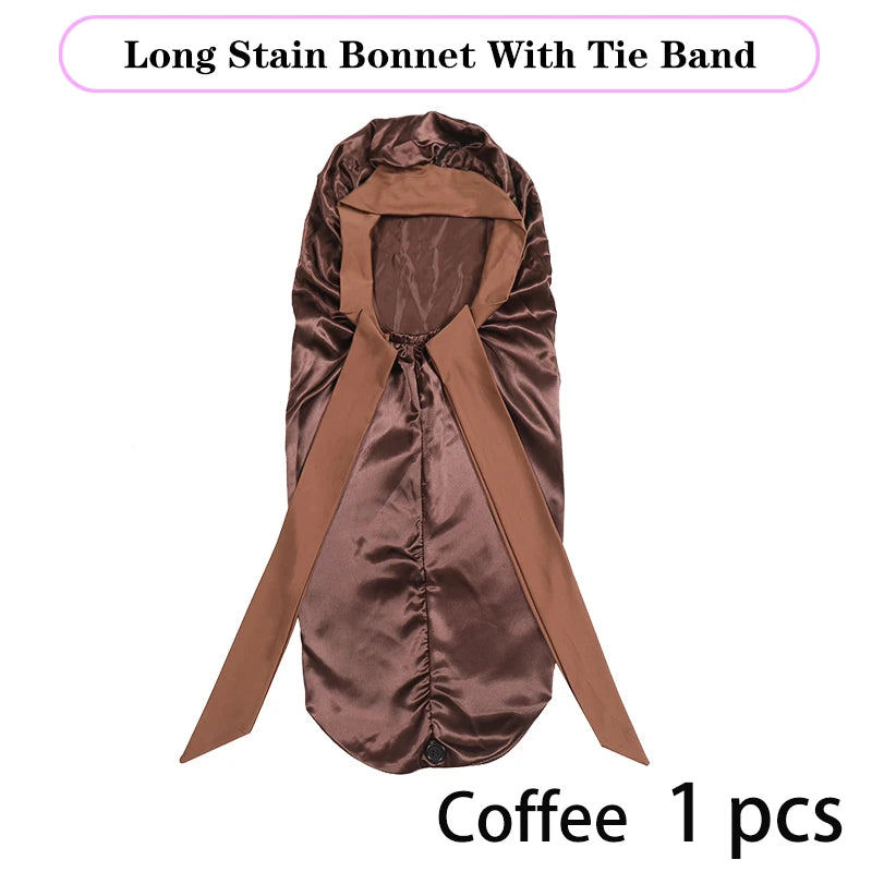 Soft Silky Long Satin Bonnet For Natural Hair And Curly Hair Extra Large Size Hair Cap With Tie For Comfortable Night Sleep 1Pcs