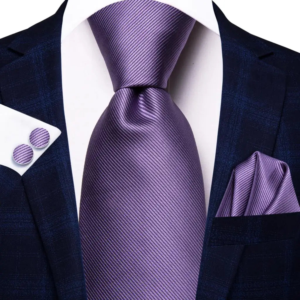 Hi-Tie Purple Solid Paisley Silk Wedding Tie for Men Novelty Design Handky cufflink Gift Men Tie Set Party Business Dropshipping