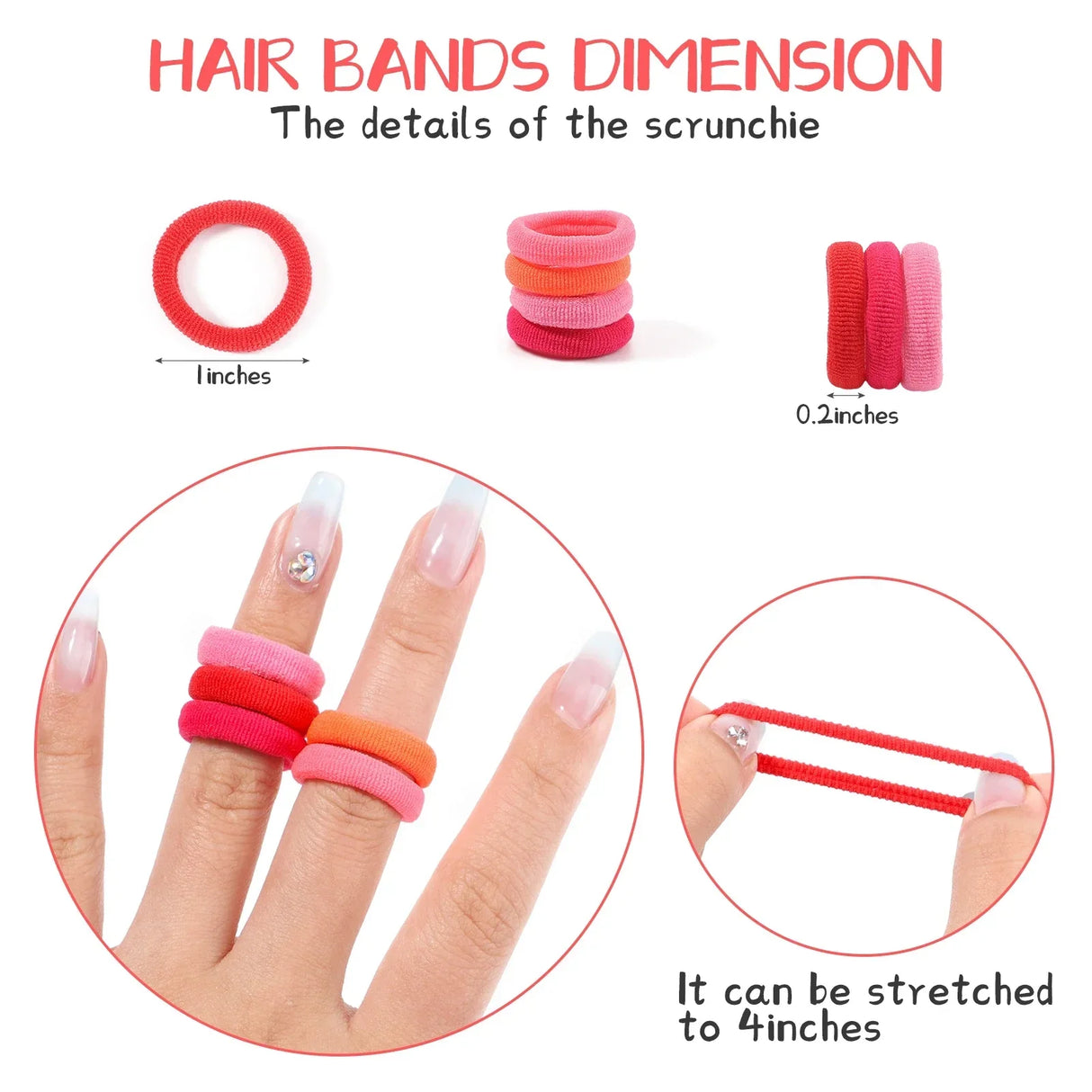 LOVEKIKI 50 bandas elásticas para el cabello, accesorios para el cabello para niñas, mini diademas de nailon coloridas, soporte para coletas, adornos para el cabello
