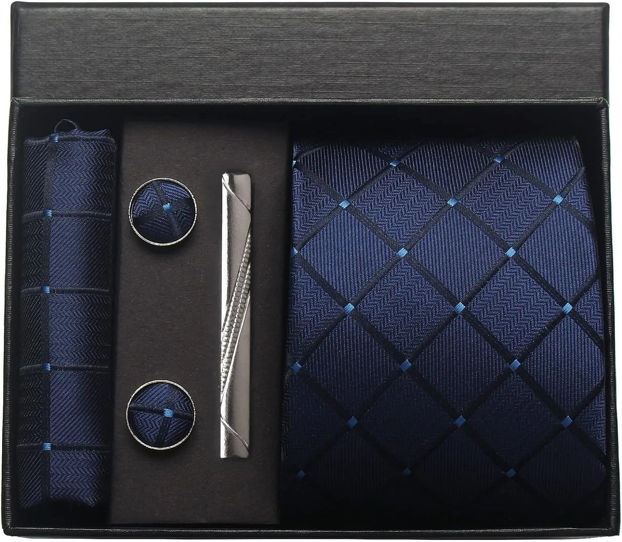 Classic 100% Silk Men's Ties In Gift box 8cm Plaid Dot Striped Business Necktie Handkerchief Cufflinks Wedding Party Tie Set