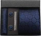 Classic 100% Silk Men's Ties In Gift box 8cm Plaid Dot Striped Business Necktie Handkerchief Cufflinks Wedding Party Tie Set