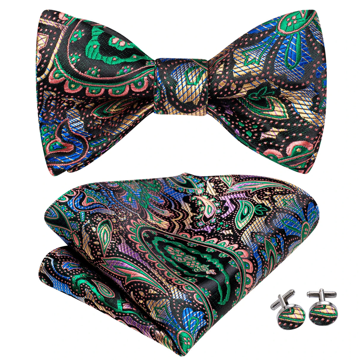 Dropshipping Jacquard Silk Mens Self Bow Tie Hanky Cufflinks Set Male Butterfly Knot Bowtie Wholesale for Male Wedding Business