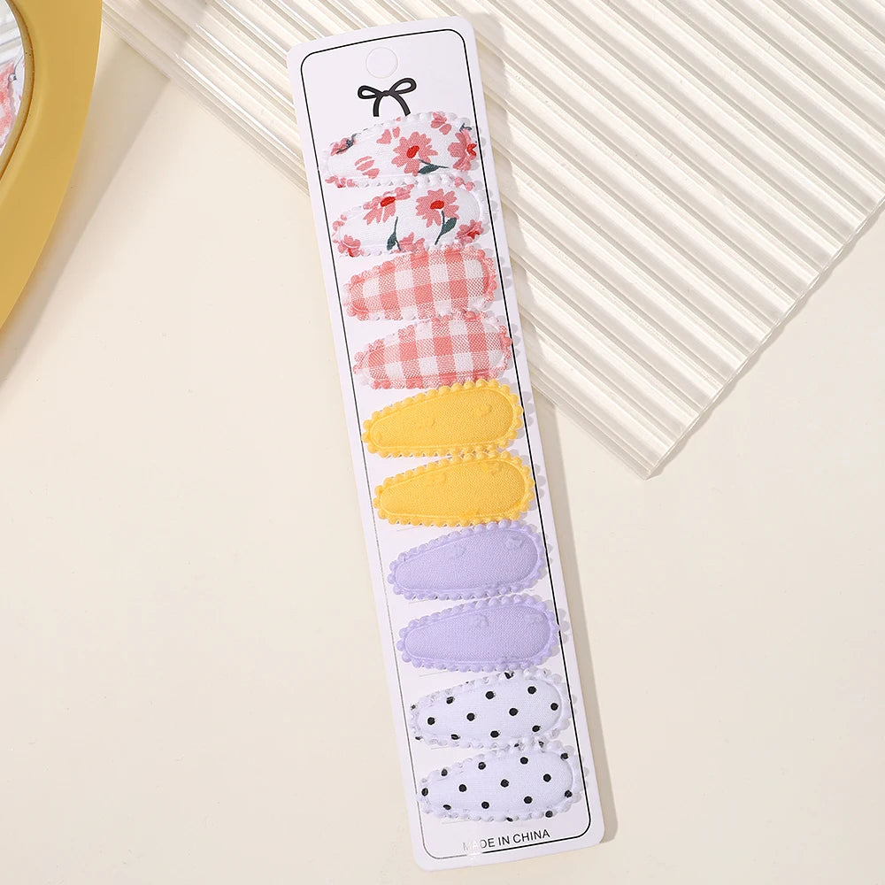 Lot de 10 barrettes à cheveux en forme de goutte d'eau, 5,6 cm, avec broderie imprimée, pour filles mignonnes, épingles à cheveux, couvre-chefs, accessoires pour cheveux pour enfants