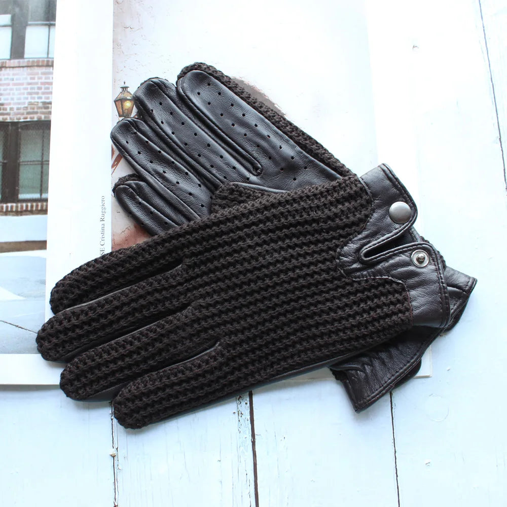 Gants de conduite antidérapants en cuir pour hommes, gants de moto tricotés en peau de mouton pour écran tactile