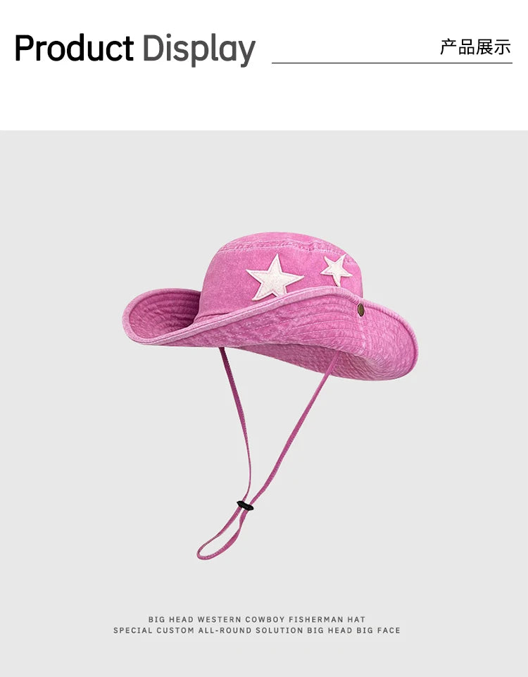 Retro Y2K Spice Girls Style Fisherman Hat Summer Cowboy Sun Cap Travel Photo Bob Panama Women Outdoor Hiking Sunshade Bucket Hat