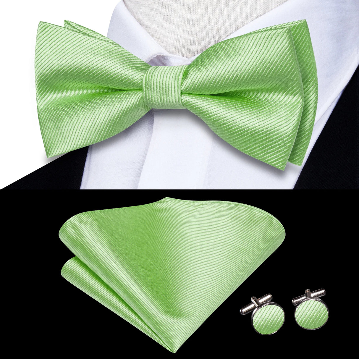 Hi-Tie Jacquard Silk Nœud papillon pour homme, ensemble de boutons de manchette et mouchoir, nœud papillon pré-noué, noir, blanc, gris, bleu, rouge, vert, rose, violet