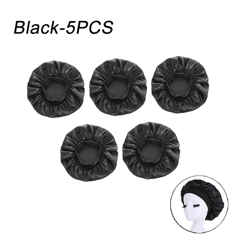 New Women's Satin Solid Wide-brimmed Sleeping Hat Unisex Head Wrap Elastic Band Cap Hair Care Bonnet Night Hat bonnet de nuit