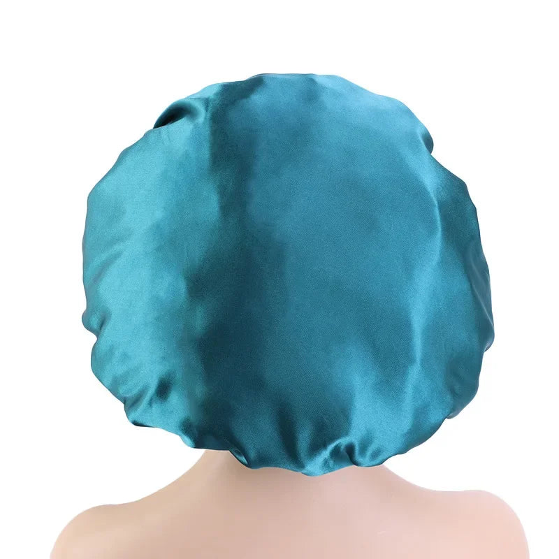 Bonnet de nuit en satin double couleur, bonnet de nuit en dentelle extra large, bonnet rond pour soins capillaires, bonnets de douche