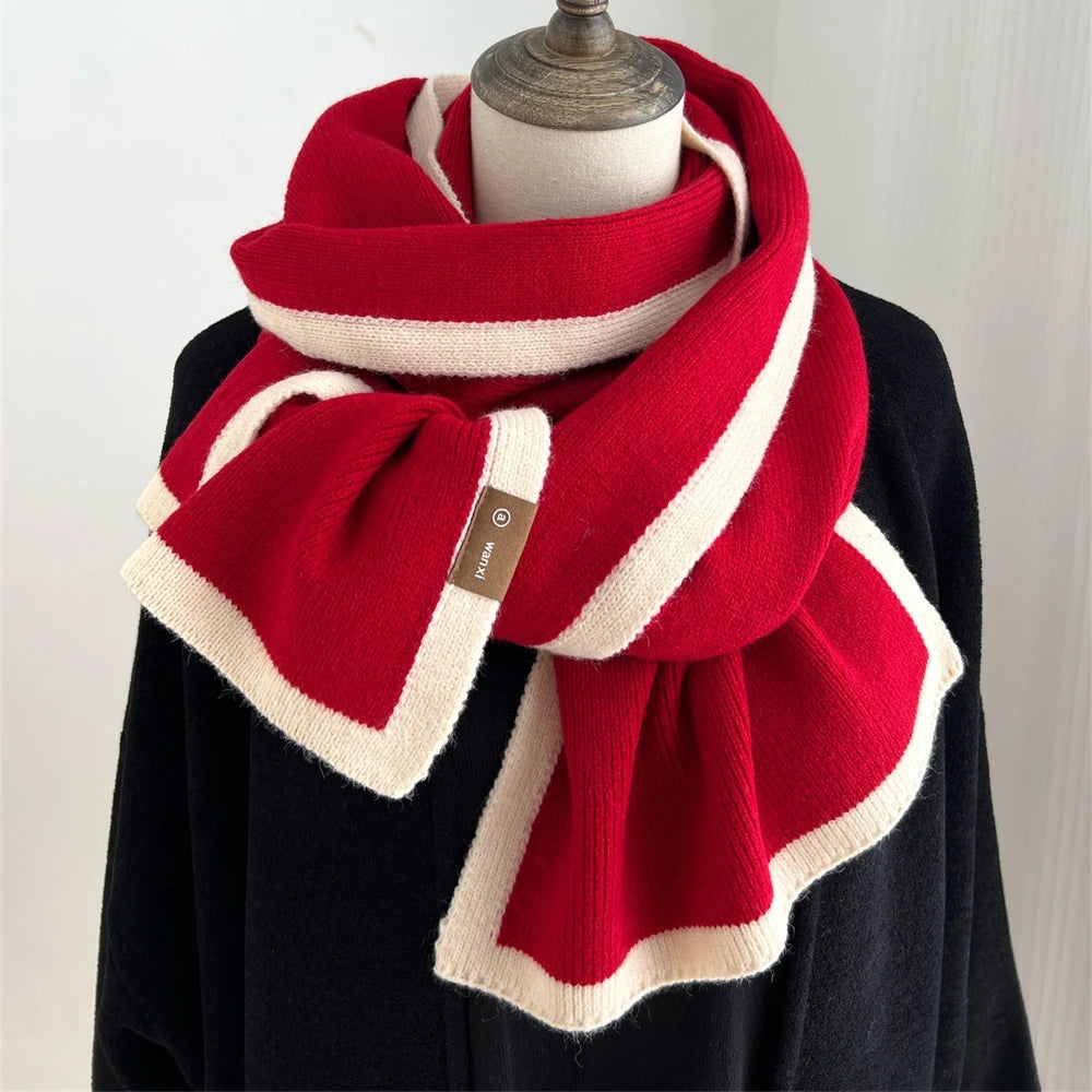 Fashion Solid Warm Cashmere Scarf for Women Winter Design Knitted Neckercheif Thick Woolen Yarn Shawl Neck Wrap Bufandas Muffler