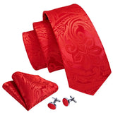 Barry.Wang Ensemble cravate et boutons de manchette en soie pour homme, motif jacquard, rouge, bordeaux, rose, pour mariage, affaires, fête