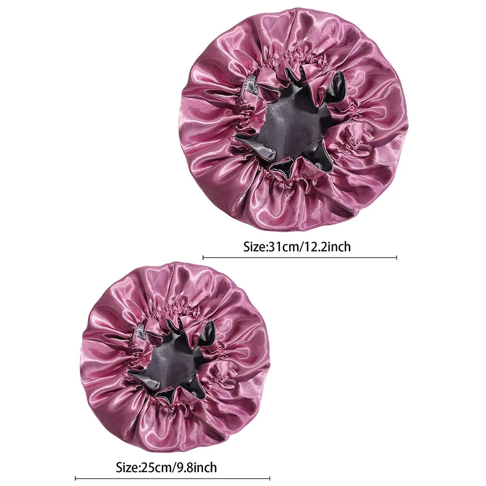 New Women's Satin Solid Sleeping Hat Night Sleep Hair Care Bonnet Nightcap Silky Shower Caps Comfortable Flower Band Unisex Cap