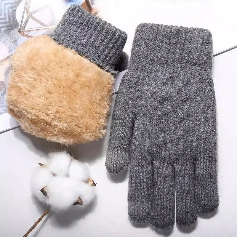 Gants d'hiver chauds pour écran tactile pour femmes et hommes, mitaines chaudes en tricot extensible, gants en laine à doigts complets, gants de cyclisme au crochet pour femmes