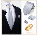 Ensemble de cravates en soie de luxe pour hommes, cravate, mouchoir, boutons de manchette avec anneau en métal doré, broche, costume, fête de mariage, accessoires pour hommes