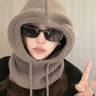 Balaclava Hats Women Knitted Hooded Caps Winter Korean Style Outdoor Warmer Drawstring Hats One-piece Neck Collar Beanies Cap