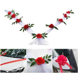 YOMDID DIY Artificial Flower Wedding Car Bridal Car Decoration Door Handle Ribbons Silk Corner Flower Galand With Tulle Set