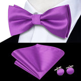 Hi-Tie Jacquard Silk Nœud papillon pour homme, ensemble de boutons de manchette et mouchoir, nœud papillon pré-noué, noir, blanc, gris, bleu, rouge, vert, rose, violet